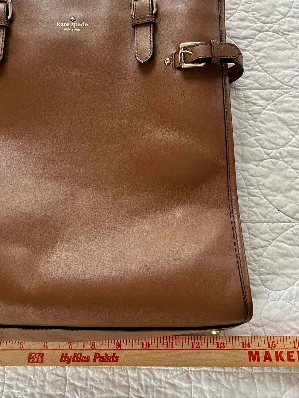 kate spade New York Jackson Vanston Leather Tote in Brown w/Gold Buckles Luxury